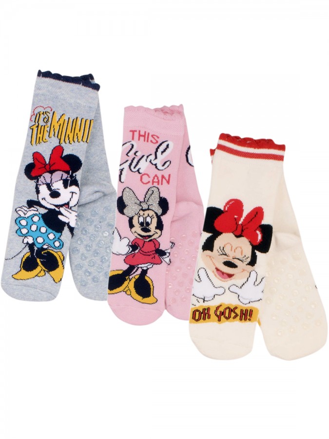 DISNEY Kάλτσες πετσετέ με τάπες για κορίτσι σετ 3 ζεύγη #Minnie Mouse