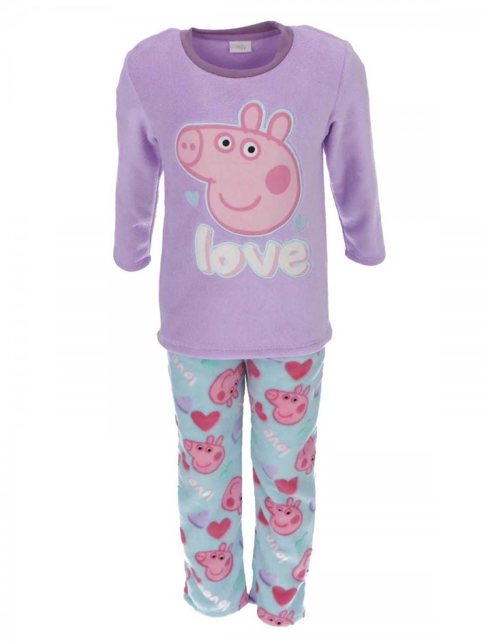 DISNEY Παιδική Πυτζάμα Χειμωνιάτικη Fleece για Κορίτσι 4-8 ετών Peppa Pig - Λιλά