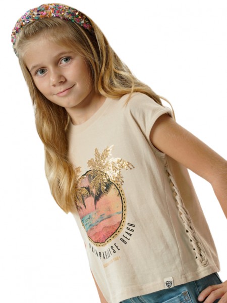 ENERGIERS Εφηβική Αμάνικη μπλούζα με τύπωμα για κορίτσι 6-16 ετών | 16-225230-5 ΒΑΝΙΛΙΑ