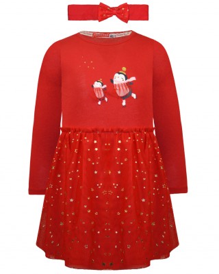ENERGIERS Μακό χριστουγεννιάτικο φόρεμα με ασορτί κορδέλα για κορίτσι 1-6 ετών| 15-122380-7 ΚΟΚΚΙΝΟ