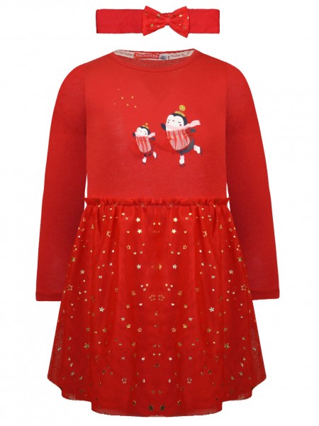 ENERGIERS Μακό χριστουγεννιάτικο φόρεμα με ασορτί κορδέλα για κορίτσι 1-6 ετών| 15-122380-7 ΚΟΚΚΙΝΟ