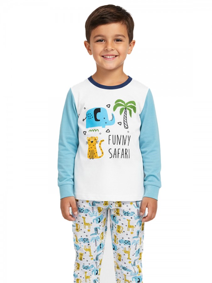 ENERGIERS Παιδική Πυτζάμα Χειμωνιάτικη για αγόρι 1-6 ετών #32-125102-9 Λευκό/ Γαλάζιο