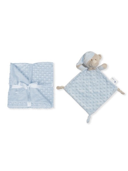Interbaby Κουβέρτα Αγκαλιάς & Λίκνου Bear με Ζωάκι 80x110εκ. 2τμχ #PD001 Μπλε 