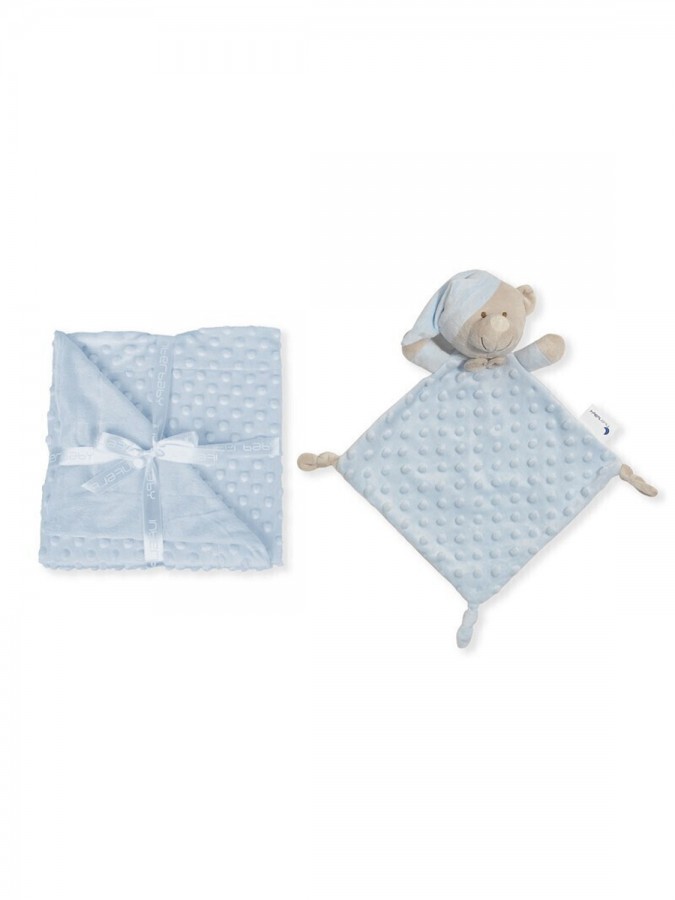 Interbaby Κουβέρτα Αγκαλιάς & Λίκνου Bear με Ζωάκι 80x110εκ. 2τμχ #PD001 Μπλε 