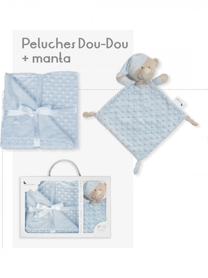 Interbaby Κουβέρτα Αγκαλιάς & Λίκνου Bear με Ζωάκι 80x110εκ. 2τμχ #PD001 Μπλε 