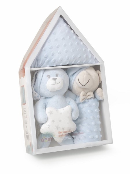 Σετ Δώρου 3 τεμαχίων “Casita” – Μπλε Κουβέρτα + Πετρούλα & Dou-Dou 3τμχ #Set25 Μπλε 