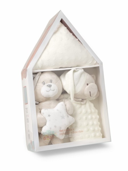 Σετ Δώρου 3 τεμαχίων “Casita” – Μπλε Κουβέρτα + Πετρούλα & Dou-Dou 3τμχ #Set25 Μπεζ