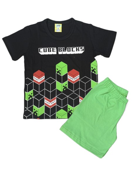 LIKE Παιδική Πυτζάμα Καλοκαιρινή για αγόρι 6-12 ετών #223-0049 Μαύρο