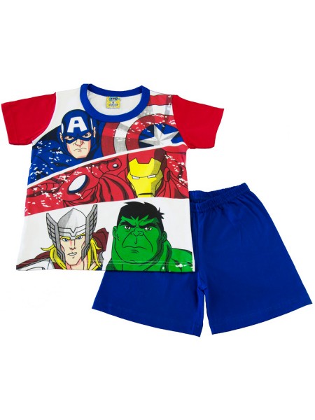LIKE Παιδική Πυτζάμα Καλοκαιρινή για αγόρι 6-12 ετών Ήρωες #222-0032 Κόκκινο-Μπλε