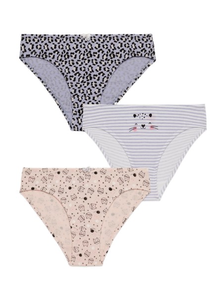 MINERVA Παιδικό Κυλοτάκι Βαμβακερό για Κορίτσι 3ΤΕΜ “cat faces” #42212 Πολύχρωμα