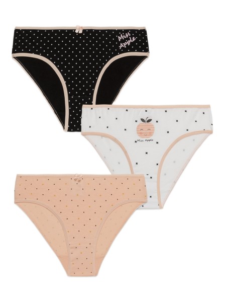 MINERVA Παιδικό Κυλοτάκι Βαμβακερό για Κορίτσι 3ΤΕΜ “Miss Apple” #42215 Πολύχρωμα