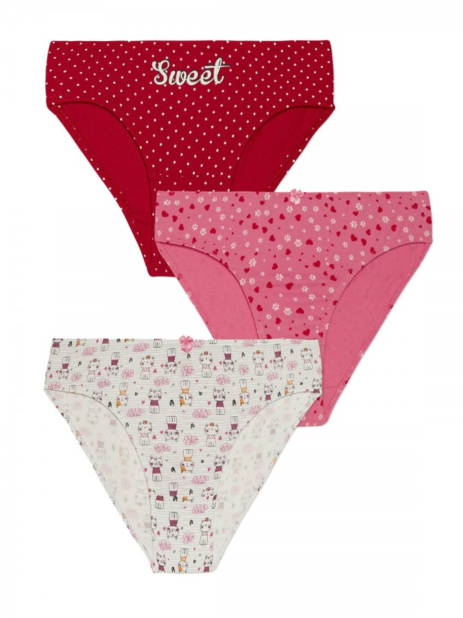 MINERVA Παιδικό Κυλοτάκι Βαμβακερό για Κορίτσι 3ΤΕΜ “Sweet Cats” #42524-188 Πολύχρωμα