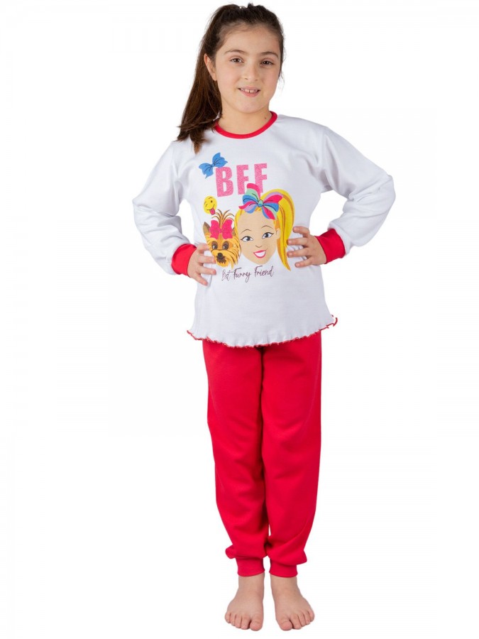 NINA CLUB Παιδική Πιτζάμα Χειμωνιάτικη για Κορίτσι "BFF" 1-10 ετών #244 Λευκή