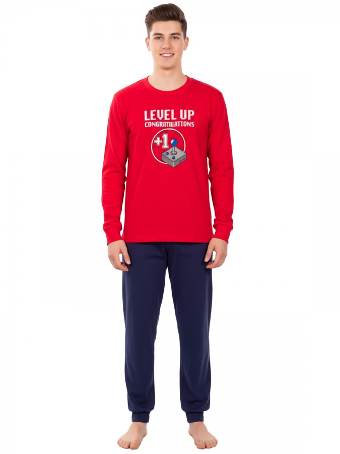 NINA CLUB Εφηβική Πυτζάμα Χειμωνιάτικη για αγόρι 12-16 ετών #25-512 Κόκκινο