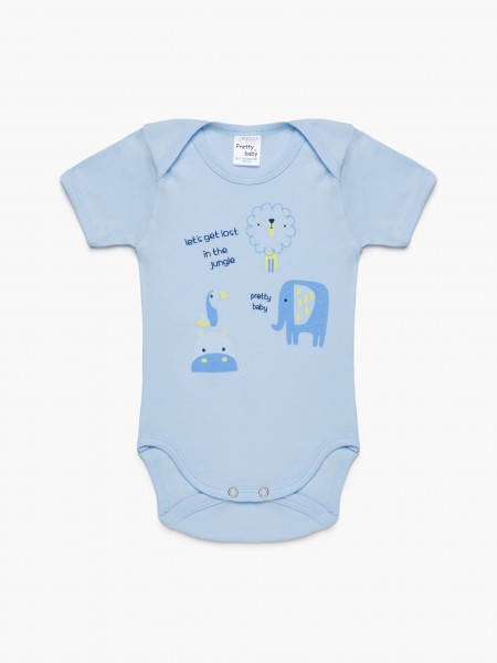 PRETTY BABY Παιδικό Ζιπουνάκι κοντό μανίκι με Σχέδιο για Αγόρι 2ΤΕΜ Jungle #34427 ΛΕΥΚΟ-ΣΙΕΛ