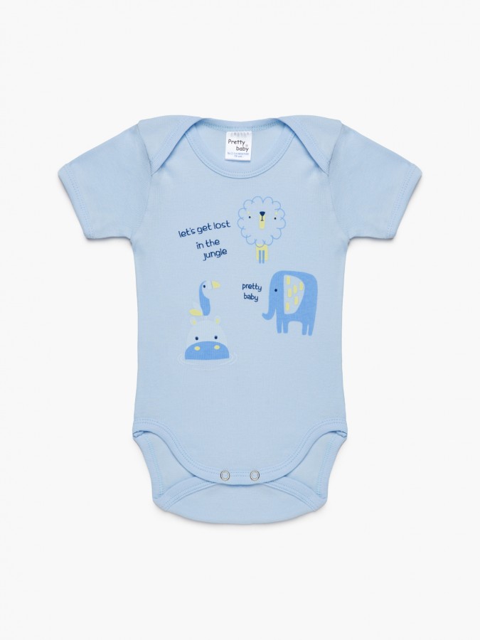 PRETTY BABY Παιδικό Ζιπουνάκι κοντό μανίκι με Σχέδιο για Αγόρι 2ΤΕΜ Jungle #34427 ΛΕΥΚΟ-ΣΙΕΛ