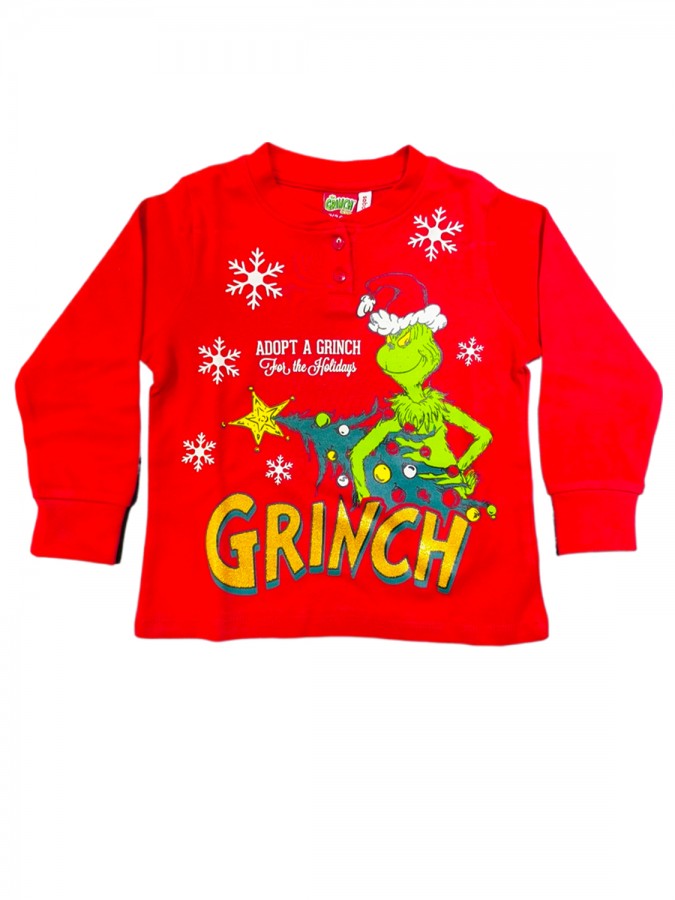 SABOR Παιδική Πιτζάμα Χειμωνιάτικη 4-10 ετών XMAS GRINCH #7373 Kόκκινο