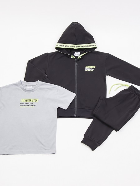 TRAX Εφηβικό Σετ Με Μακρύ Παντελόνι & Ζακέτα για αγόρια #45308 Μαύρο/ Γκρι