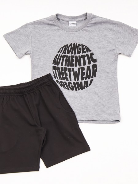 TRAX Εφηβικό Σετ Κοντομάνικο Με Βερμούδα για αγόρια #45322 Γκρι Μελανζέ