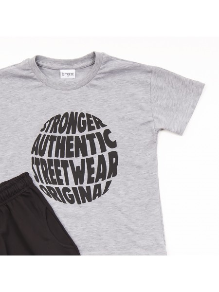 TRAX Εφηβικό Σετ Κοντομάνικο Με Βερμούδα για αγόρια #45322 Γκρι Μελανζέ