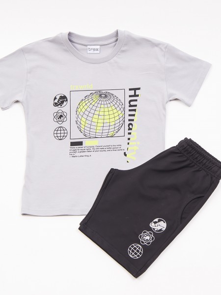 TRAX Εφηβικό Σετ Κοντομάνικο Με Βερμούδα για αγόρια #45340 Γκρι