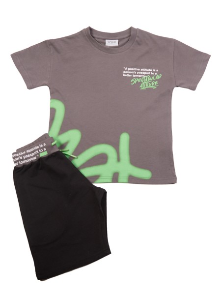 TRAX Εφηβικό Σετ Κοντομάνικο Με Βερμούδα για αγόρια 8-16 ετών #47342 Ανθρακί