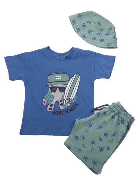 TRAX Παιδικό Σετ Κοντομάνικο Με Βερμούδα και Καπέλο για αγόρια 1-6 ετών #47436 Ίντιγκο