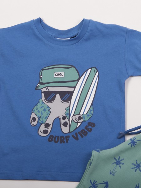 TRAX Παιδικό Σετ Κοντομάνικο Με Βερμούδα και Καπέλο για αγόρια 1-6 ετών #47436 Ίντιγκο