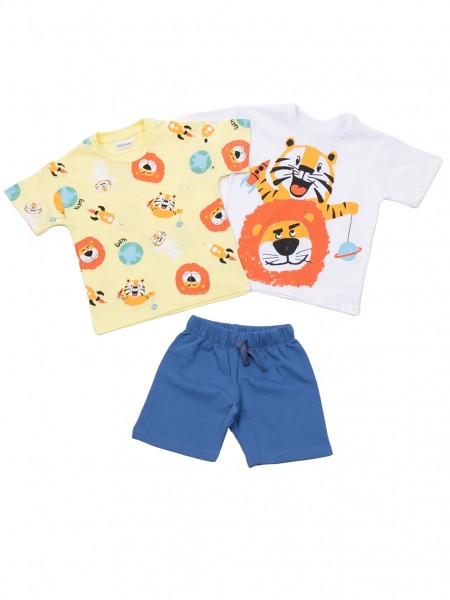 TRAX Παιδικό Σετ Κοντομάνικο Με 2 Μπλούζες και Βερμούδα για αγόρια 1-6 ετών #47445 Λευκό-Κίτρινο