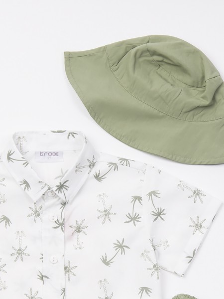 TRAX Παιδικό Σετ Κοντομάνικο Πουκάμισο Με Βερμούδα και Καπέλο για αγόρια 1-6 ετών #47451 Εκρου