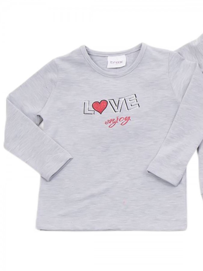 TRAX Παιδική Φόρμα με ζακέτα και μπλούζα για Κορίτσι 1-6 ετών "My Love" - 44729 Γκρι