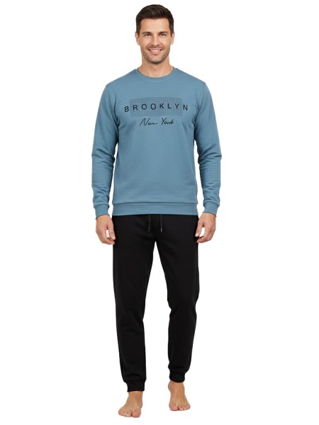 TRAX Ανδρική Χειμερινή Πιτζάμα “Brooklyn New York” #48390 Pacific