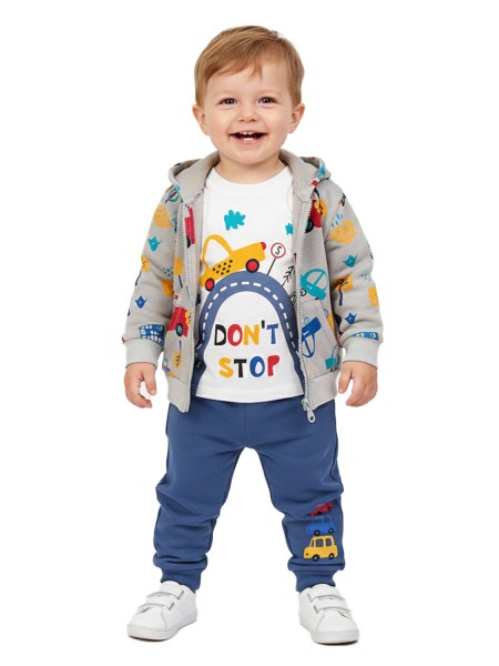 TRAX Βρεφικό Σετ Με Ζακέτα Μακρύ Παντελόνι για αγόρια 0-18 μηνών #48558 Stone