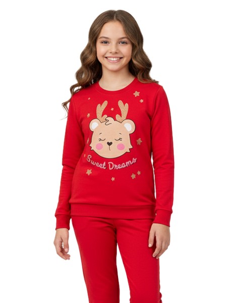 TRAX Εφηβική Πιτζάμα Χριστουγεννιάτικη για Κορίτσι 8-16 ετών - 48697 Κόκκινο