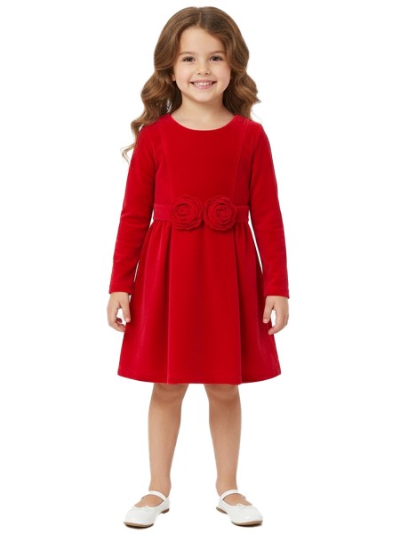 TRAX Παιδικό Φόρεμα Βελουτέ για Κορίτσι 1-6 ετών - 48751 Κόκκινο