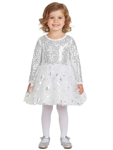 TRAX Παιδικό Φόρεμα με παγετάκια & αστεράκια για Κορίτσι 1-6 ετών - 48753 Βανίλια