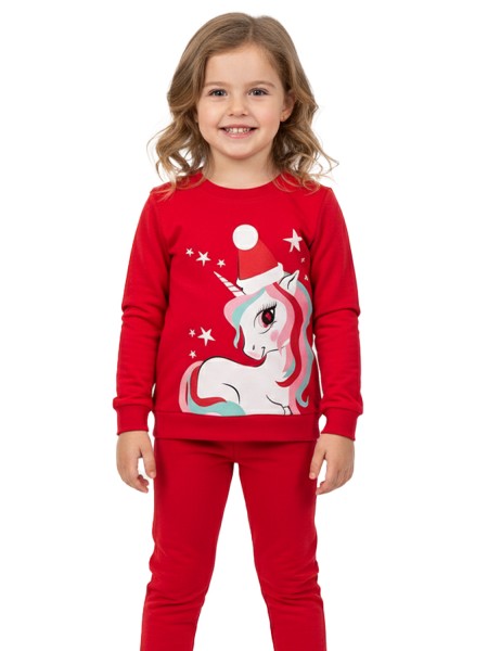 TRAX Παιδική Πιτζάμα Χριστουγεννιάτικη για Κορίτσι 1-6 ετών - 48797 Κόκκινο