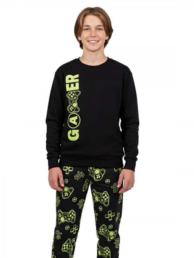 TRAX Εφηβική Πυτζάμα Χειμωνιάτικη για αγόρι 6-16 ετών #48893 Μαύρο