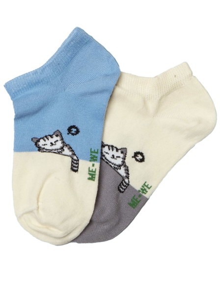 MEWE Kάλτσες ψηλές σετ 2 ζεύγη με σχέδιο γάτα #3-0221 Μπλε