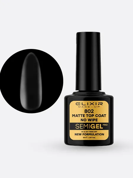 Elixir Semi Gel Ημιμόνιμο Βερνίκι 8ml – #802 (MATTE TOP COAT - NO WIPE)