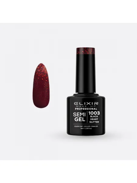 Elixir Semi Gel Ημιμόνιμο Βερνίκι 8ml – #1003 (BLACK HEART GLITTER)