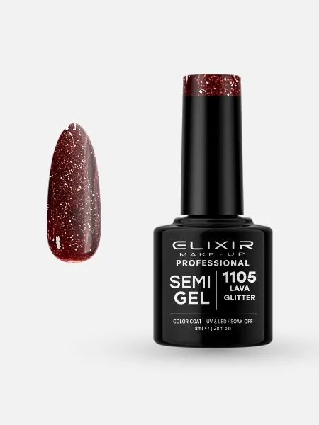 Elixir Semi Gel Ημιμόνιμο Βερνίκι 8ml – #1105 (LAVA GLITTER)