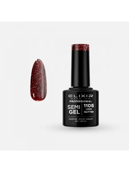 Elixir Semi Gel Ημιμόνιμο Βερνίκι 8ml – #1105 (LAVA GLITTER)