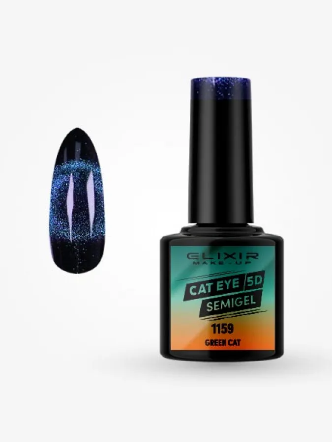 Elixir Semi Gel Ημιμόνιμο Βερνίκι CAT EYE 5D 8ml – #1159 (GREEN CAT)