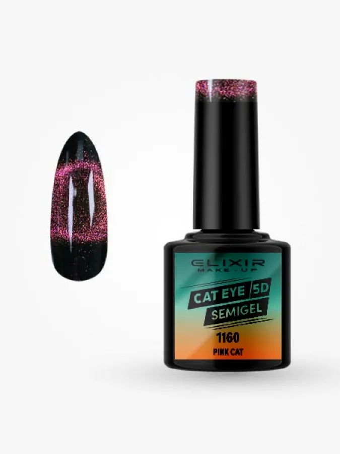 Elixir Semi Gel Ημιμόνιμο Βερνίκι CAT EYE 5D 8ml – #1160 (PINK CAT)