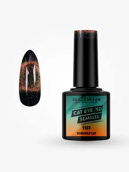 Elixir Semi Gel Ημιμόνιμο Βερνίκι CAT EYE 5D 8ml – #1161 (ROSEGOALD CAT)