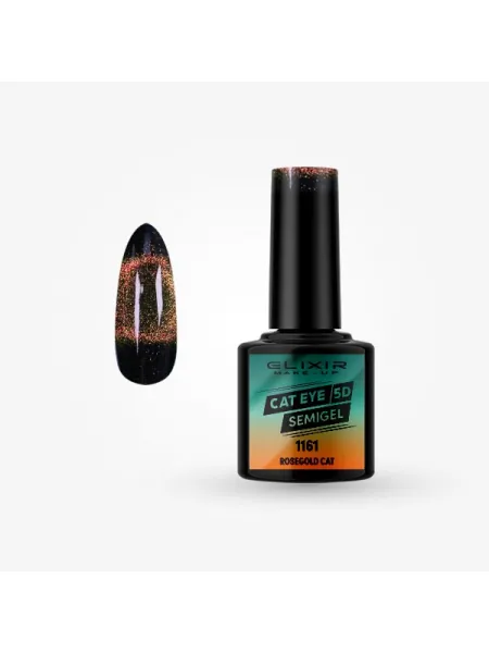 Elixir Semi Gel Ημιμόνιμο Βερνίκι CAT EYE 5D 8ml – #1161 (ROSEGOALD CAT)