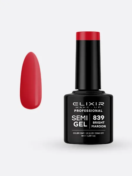 Elixir Semi Gel Ημιμόνιμο Βερνίκι 8ml – #839 (BRIGHT MAROON)