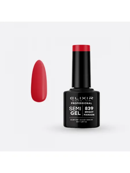 Elixir Semi Gel Ημιμόνιμο Βερνίκι 8ml – #839 (BRIGHT MAROON)