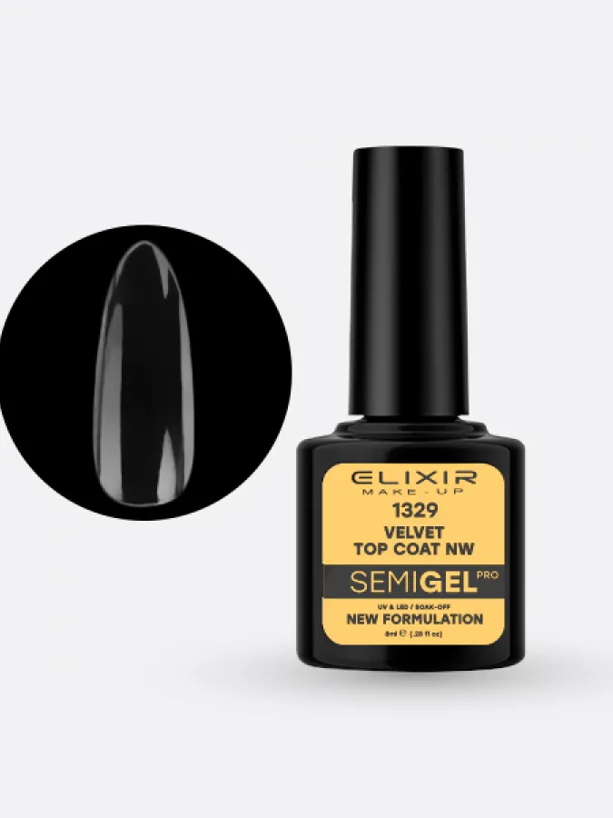 Elixir Semi Gel Ημιμόνιμο Βερνίκι 8ml – #1329 (VELVET MATTE TOP COAT NO WIPE)